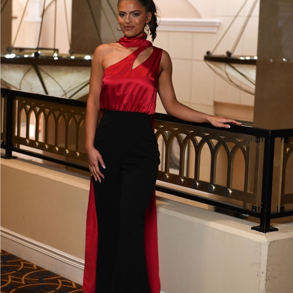 Elegant Red and Black Jumpsuit